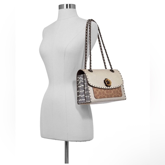 Coach Handbags - Coach Parker Mixed Media Studded Shoulder Bag 39679 Tea Rose Turnlock